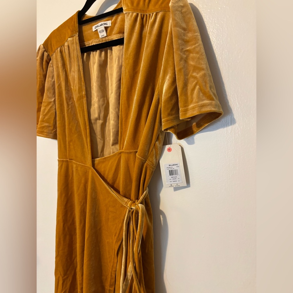 Billabong Women's Velvet Wrap Mini Dress in Mustard - Picture 6 of 8